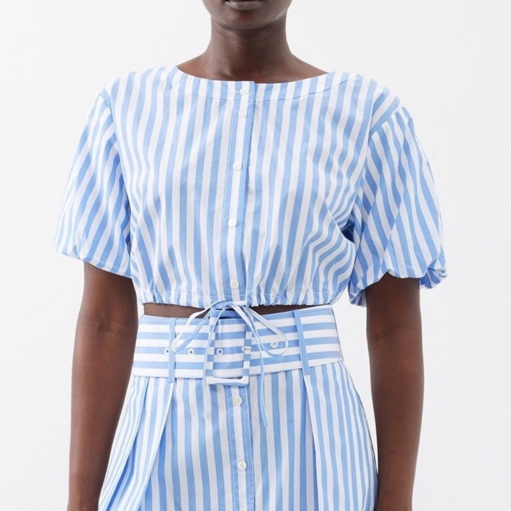 STAUD Ellington Striped Crop Blouse S NWT